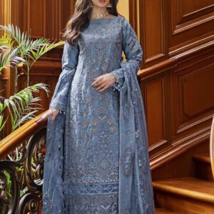 The Celeste Blue Formal: Heavily Embroidered Chiffon Ensemble
